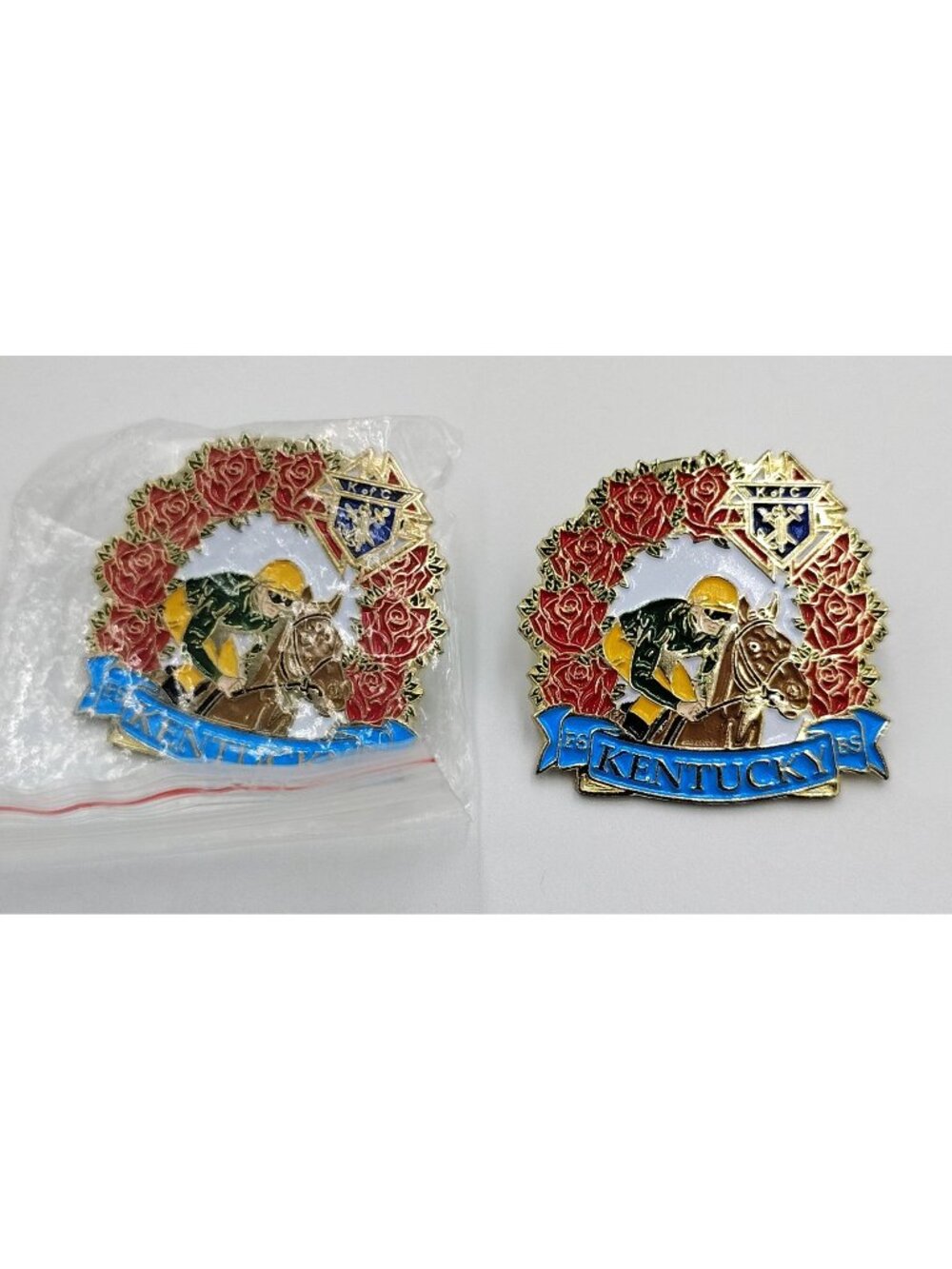 Knights of Columbus Kentucky Horse Racing Enamel Lapel Pins K of C Lot of 2